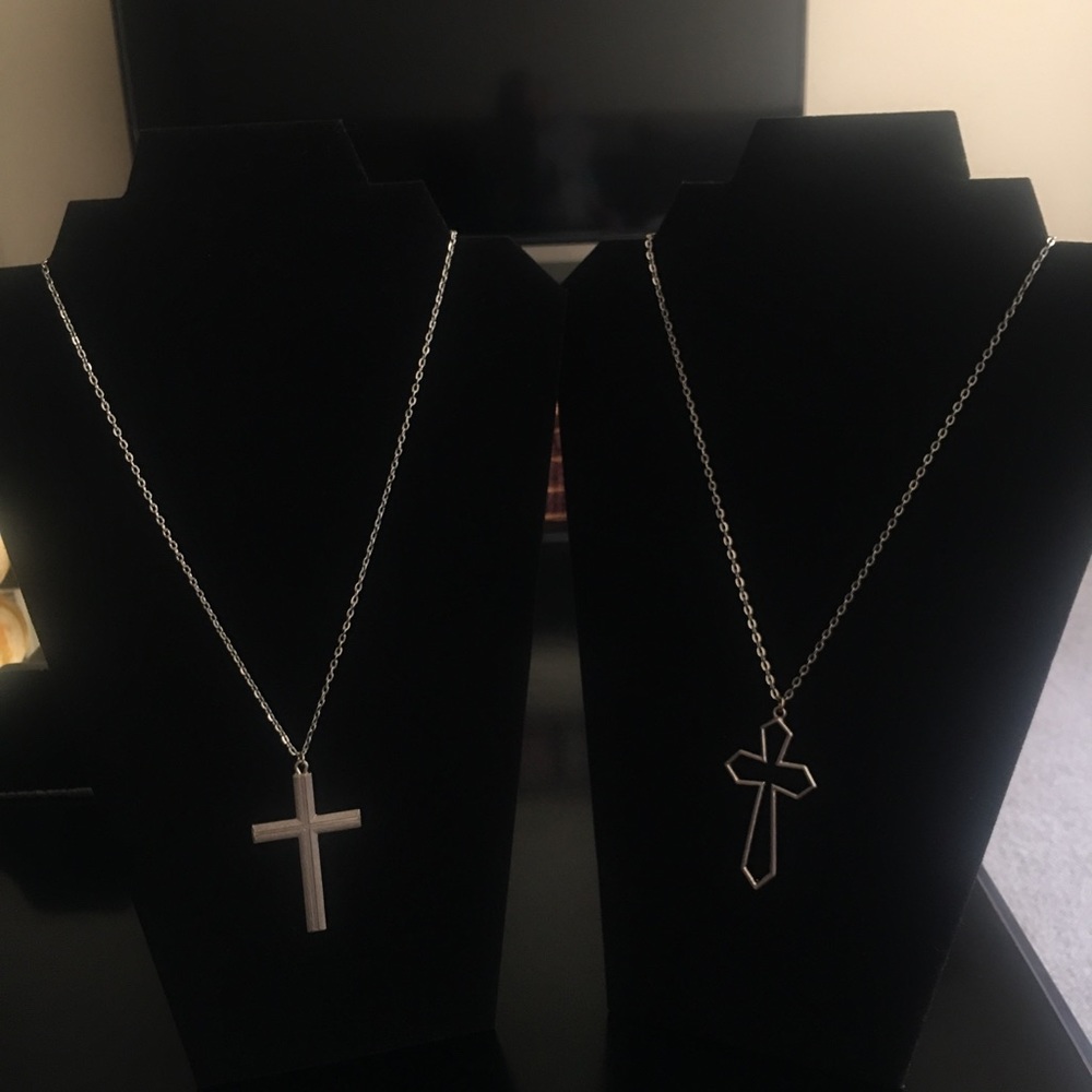 2 Silver Cross Necklaces